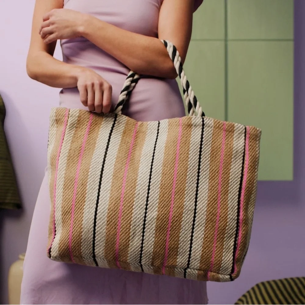 IKEA MAVINN handmade stripe bag NWT